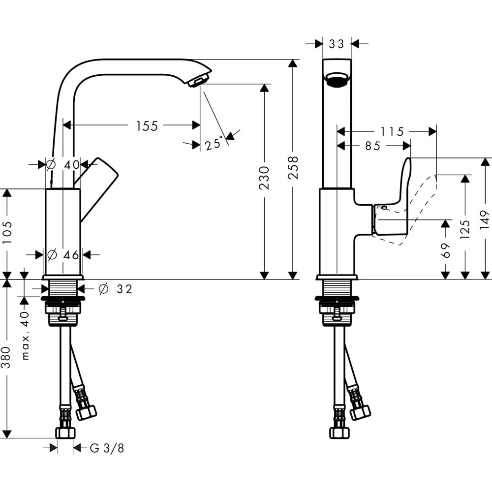Hansgrohe Metris Chrome Single Lever Basin Mixer Tap 230 With Push-Waste