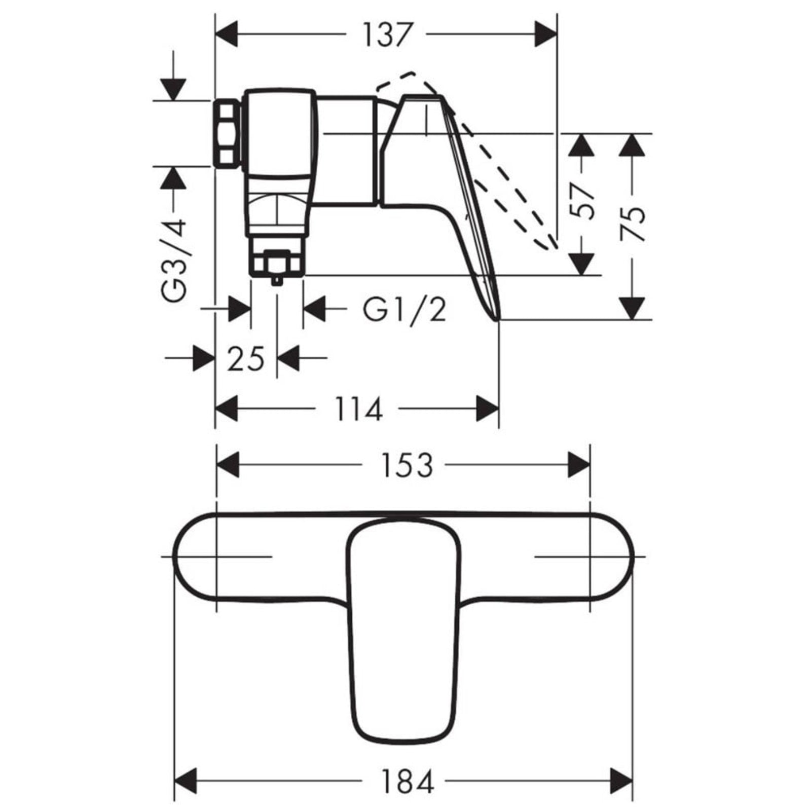 Hansgrohe Logis Chrome Single Lever Exposed Manual Shower Mixer Valve with Centre Distance 15.3 cm