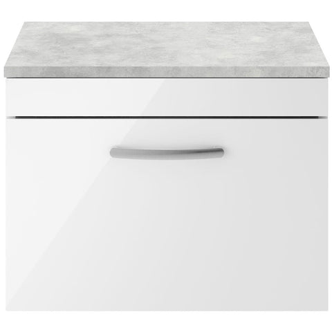 Nuie Athena Gloss White 600mm Wall Hung Vanity With Grey Worktop ATH041LBG