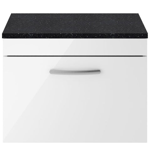 Nuie Athena Gloss White 600mm Wall Hung Vanity With Black Worktop ATH041LSB