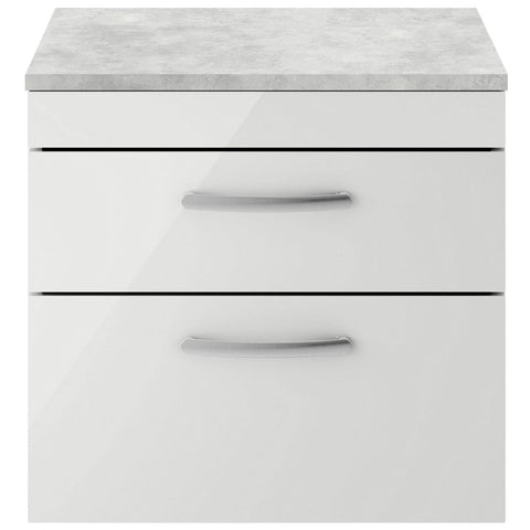 Nuie Athena Gloss Grey Mist 600mm Wall Hung Cabinet With Grey Worktop ATH110LBG