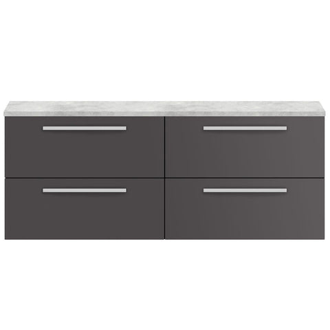 Hudson Reed Quartet Gloss Grey 1440mm Double Cabinet & Grey Worktop QUA002LBG