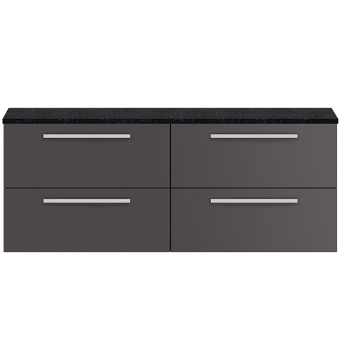 Hudson Reed Quartet Gloss Grey 1440mm Double Cabinet & Black Worktop QUA002LSB
