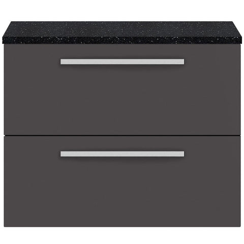 Hudson Reed Quartet Gloss Grey 720mm Cabinet & Black Worktop QUA006LSB