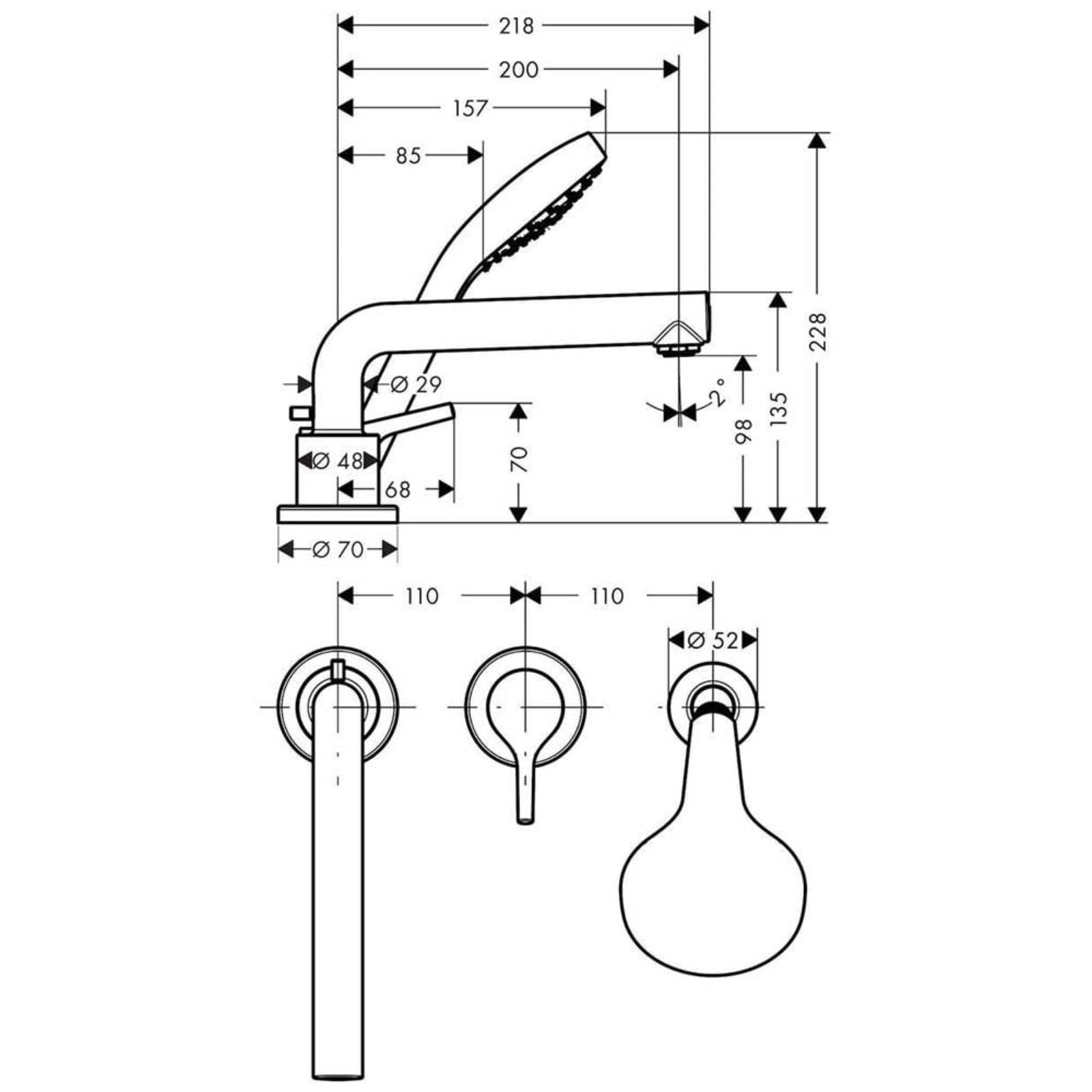 Hansgrohe Talis S Chrome 3-Hole Rim-Mounted Single Lever Bath Mixer Tap