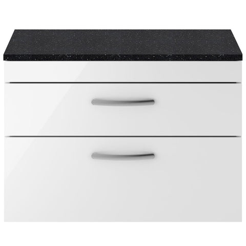 Nuie Athena Gloss White 800mm Wall Hung Vanity With Black Worktop ATH069LSB