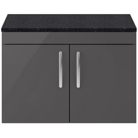 Nuie Athena Gloss Grey 800mm Wall Hung Cabinet With Black Worktop ATH101LSB