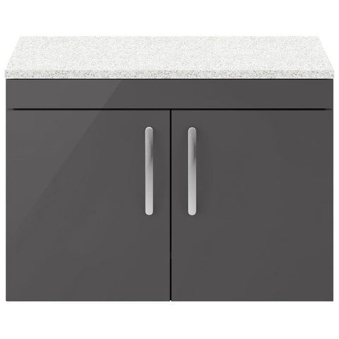 Nuie Athena Gloss Grey 800mm Wall Hung Cabinet With White Worktop ATH101LSW