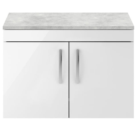 Nuie Athena Gloss White 800mm Wall Hung Cabinet With Grey Worktop ATH102LBG