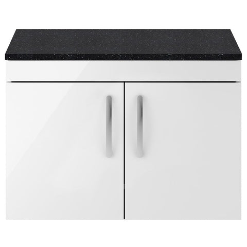 Nuie Athena Gloss White 800mm Wall Hung Cabinet With Black Worktop ATH102LSB