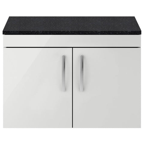 Nuie Athena Gloss Grey Mist 800mm Wall Hung Cabinet With Black Worktop ATH115LSB