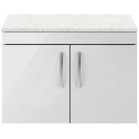 Nuie Athena Gloss Grey Mist 800mm Wall Hung Cabinet With White Worktop ATH115LSW