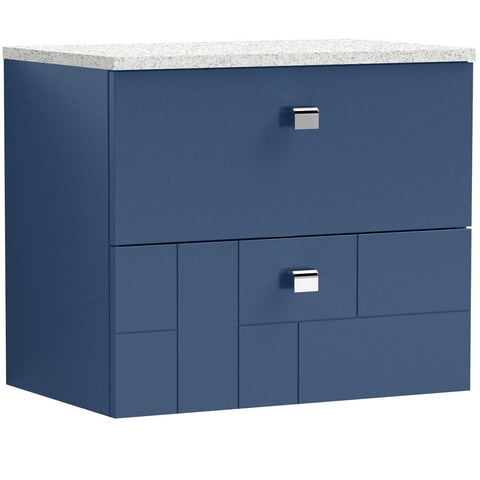 Nuie Blocks Satin Blue 600mm Wall Hung Vanity Unit & White Worktop BLO302LSW