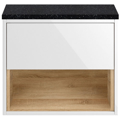 Hudson Reed Coast Gloss White 600mm Wall Hung Cabinet & Black Worktop CST986LSB