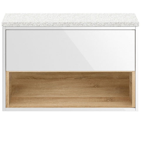 Hudson Reed Coast Gloss White 800mm Wall Hung Cabinet & White Worktop CST988LSW