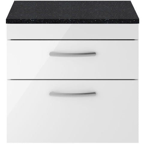 Nuie Athena Gloss White 600mm Wall Hung Vanity With Black Worktop ATH048LSB