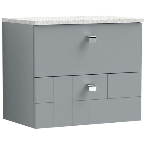 Nuie Blocks Satin Grey 600mm Wall Hung Vanity Unit & White Worktop BLO202LSW