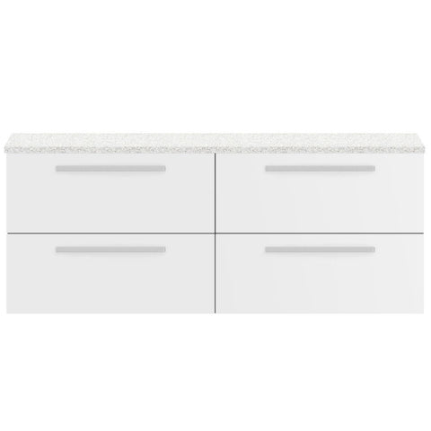 Hudson Reed Quartet Gloss White 1440mm Double Cabinet & White Worktop QUA001LSW