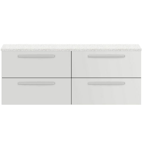 Hudson Reed Quartet Gloss Grey Mist 1440mm Double Cabinet & Worktop QUA015LSW