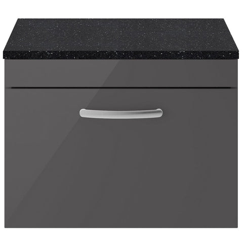 Nuie Athena Gloss Grey 600mm Wall Hung Cabinet With Black Worktop ATH077LSB