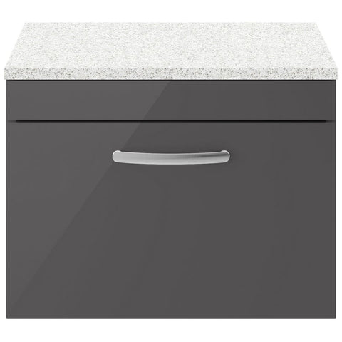 Nuie Athena Gloss Grey 600mm Wall Hung Cabinet With White Worktop ATH077LSW