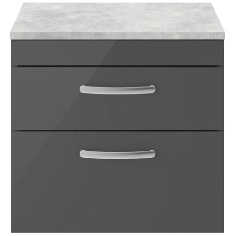 Nuie Athena Gloss Grey 600mm Wall Hung Cabinet With Grey Worktop ATH078LBG
