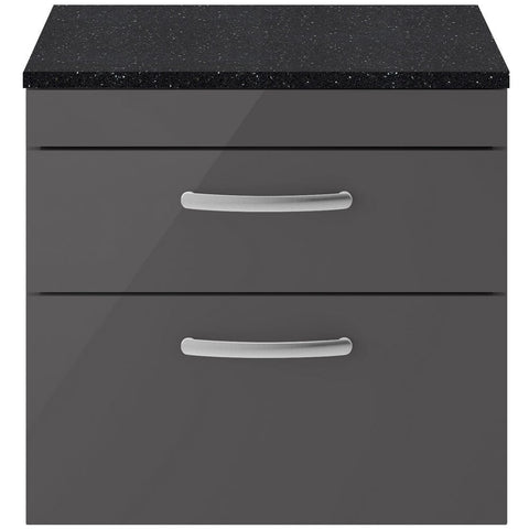 Nuie Athena Gloss Grey 600mm Wall Hung Cabinet With Black Worktop ATH078LSB