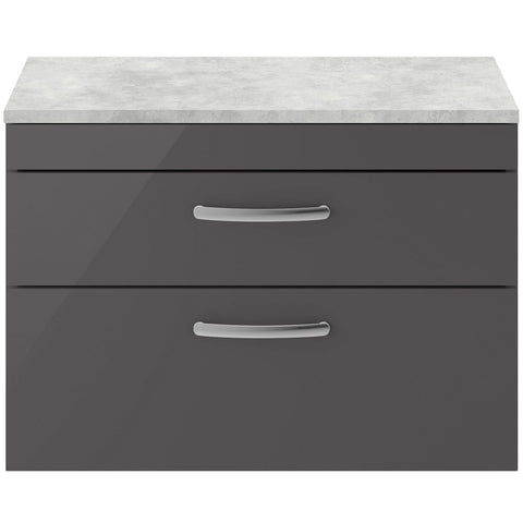 Nuie Athena Gloss Grey 800mm Wall Hung Cabinet With Grey Worktop ATH081LBG