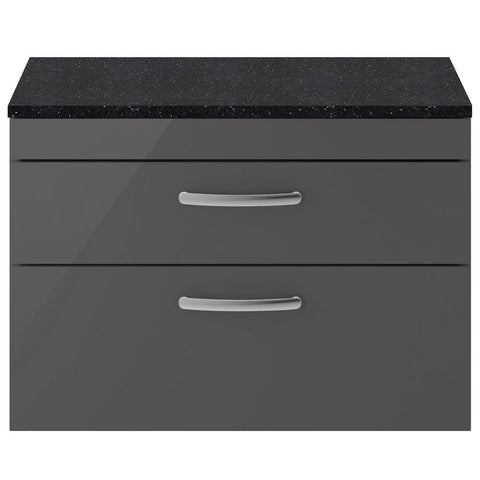 Nuie Athena Gloss Grey 800mm Wall Hung Cabinet With Black Worktop ATH081LSB