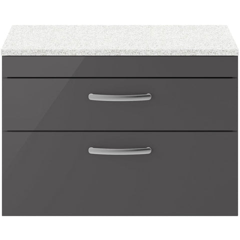 Nuie Athena Gloss Grey 800mm Wall Hung Cabinet With White Worktop ATH081LSW
