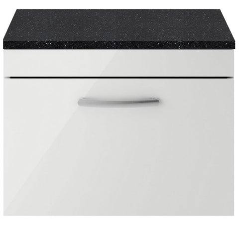 Nuie Athena Gloss Grey Mist 600mm Wall Hung Cabinet With Black Worktop ATH109LSB