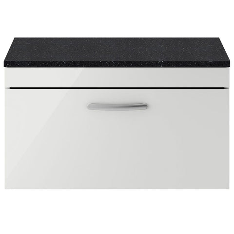 Nuie Athena Gloss Grey Mist 800mm Wall Hung Cabinet With Black Worktop ATH113LSB