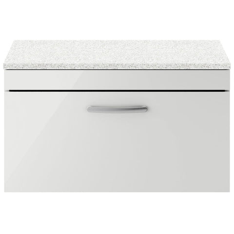 Nuie Athena Gloss Grey Mist 800mm Wall Hung Cabinet With White Worktop ATH113LSW