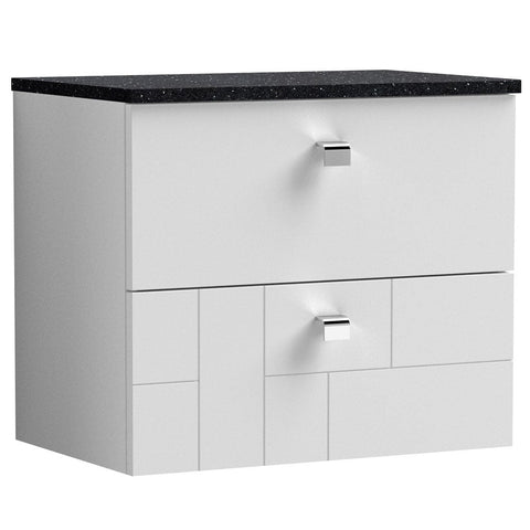 Nuie Blocks Satin White 600mm Wall Hung Vanity Unit & Black Worktop BLO102LSB