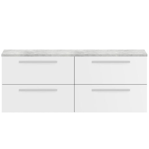 Hudson Reed Quartet Gloss White 1440mm Double Cabinet & Grey Worktop QUA001LBG
