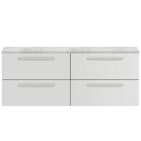 Hudson Reed Quartet Gloss Grey Mist 1440mm Double Cabinet & Worktop QUA015LBG