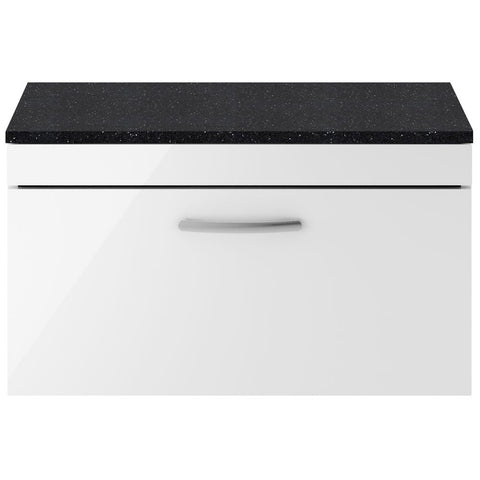 Nuie Athena Gloss White 800mm Wall Hung Vanity With Black Worktop ATH062LSB