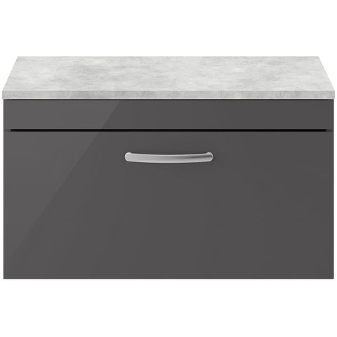 Nuie Athena Gloss Grey 800mm Wall Hung Cabinet With Grey Worktop ATH080LBG