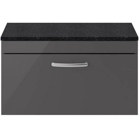 Nuie Athena Gloss Grey 800mm Wall Hung Cabinet With Black Worktop ATH080LSB