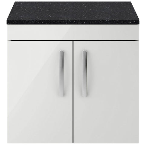 Nuie Athena Gloss Grey Mist 600mm Wall Hung Cabinet With Black Worktop ATH111LSB