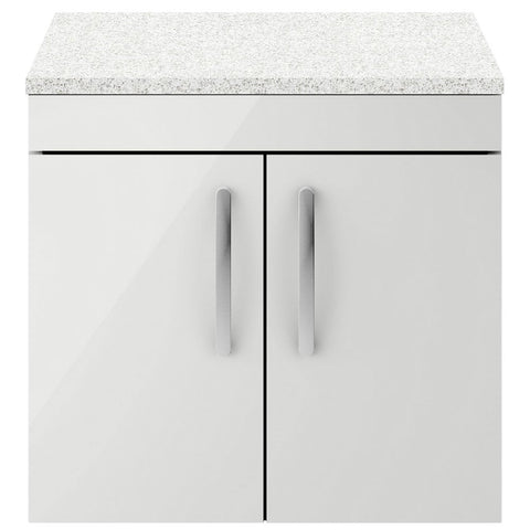 Nuie Athena Gloss Grey Mist 600mm Wall Hung Cabinet With White Worktop ATH111LSW