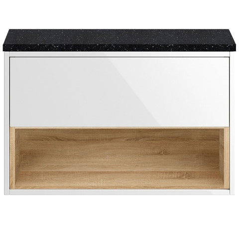 Hudson Reed Coast Gloss White 800mm Wall Hung Cabinet & Black Worktop CST988LSB