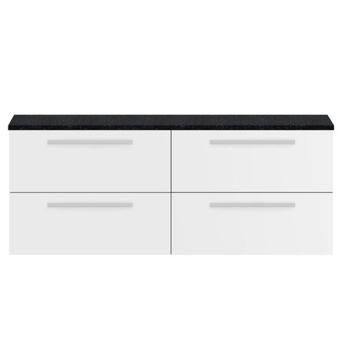 Hudson Reed Quartet Gloss White 1440mm Double Cabinet & Black Worktop QUA001LSB