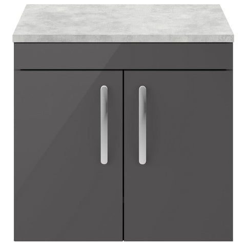 Nuie Athena Gloss Grey 600mm Wall Hung Cabinet With Grey Worktop ATH094LBG