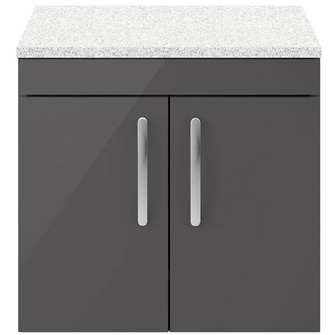 Nuie Athena Gloss Grey 600mm Wall Hung Cabinet With White Worktop ATH094LSW