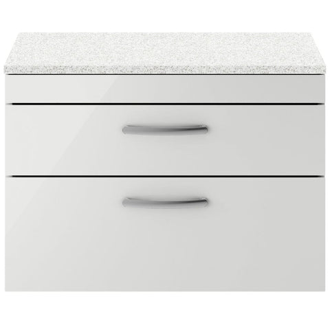 Nuie Athena Gloss Grey Mist 800mm Wall Hung Cabinet With White Worktop ATH114LSW