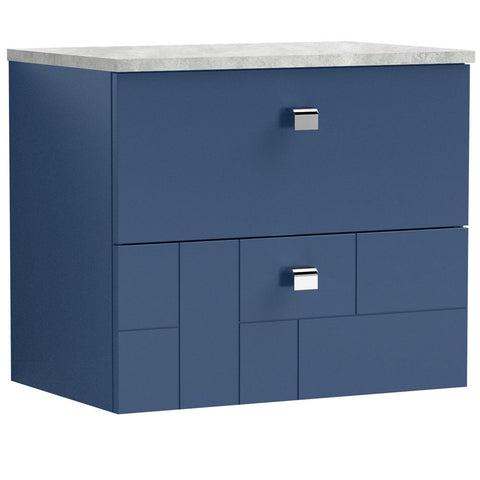 Nuie Blocks Satin Blue 600mm Wall Hung Vanity Unit & Grey Worktop BLO302LBG