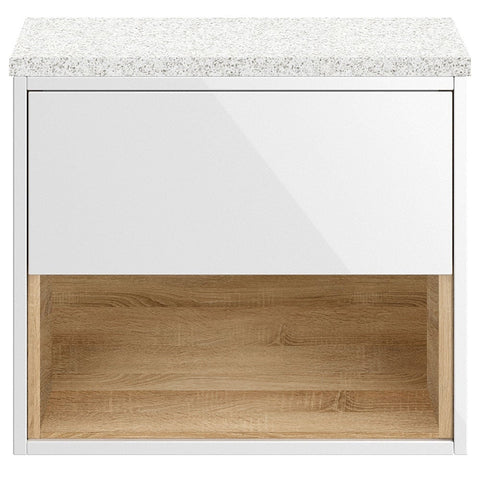 Hudson Reed Coast Gloss White 600mm Wall Hung Cabinet & White Worktop CST986LSW