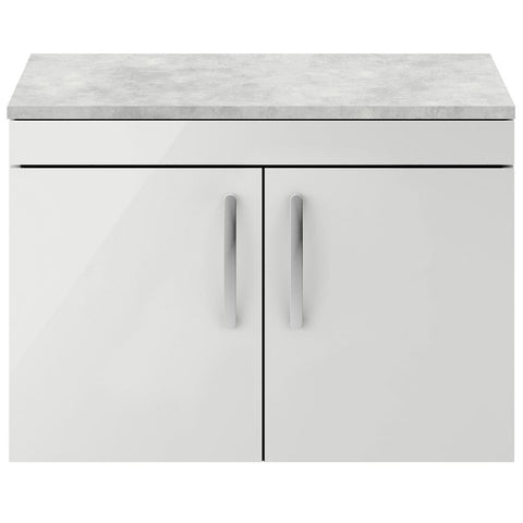 Nuie Athena Gloss Grey Mist 800mm Wall Hung Cabinet With Grey Worktop ATH115LBG