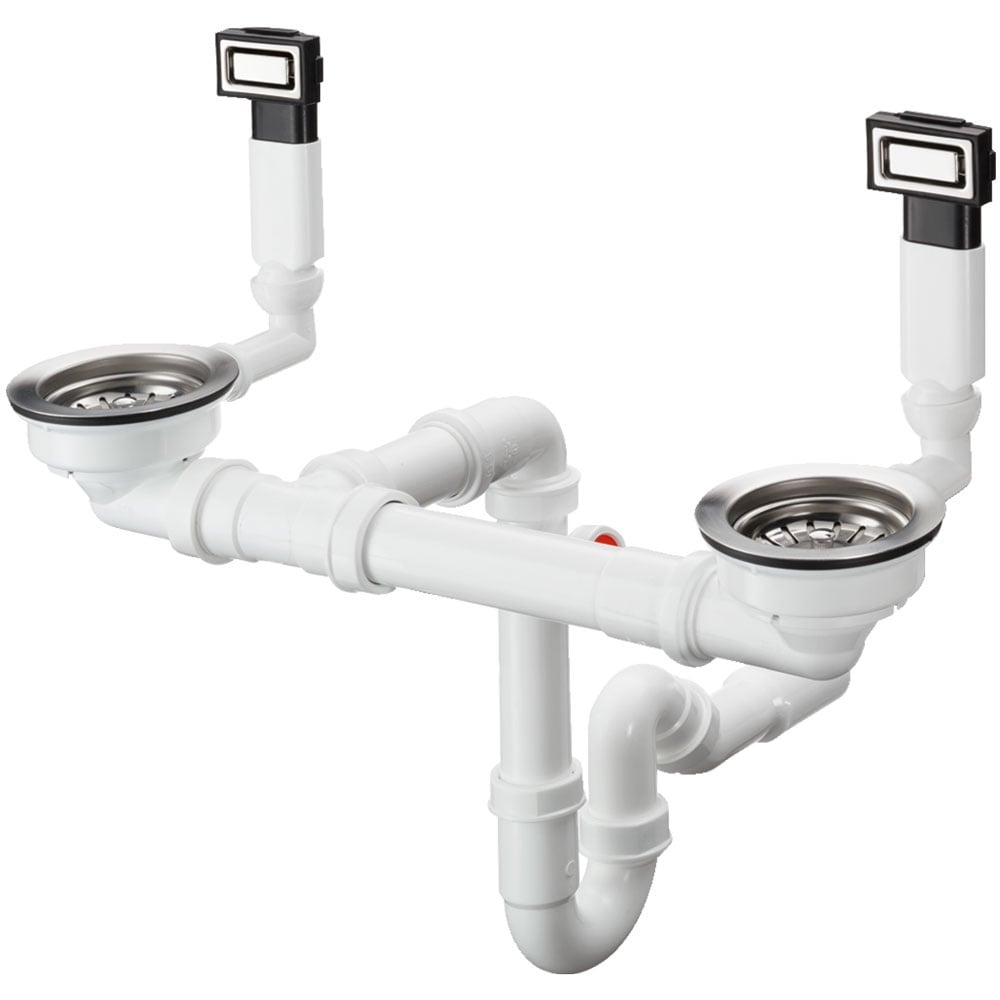Hansgrohe D15-10 Stainless Steel Manual Waste and Overflow Set for Double Bowl